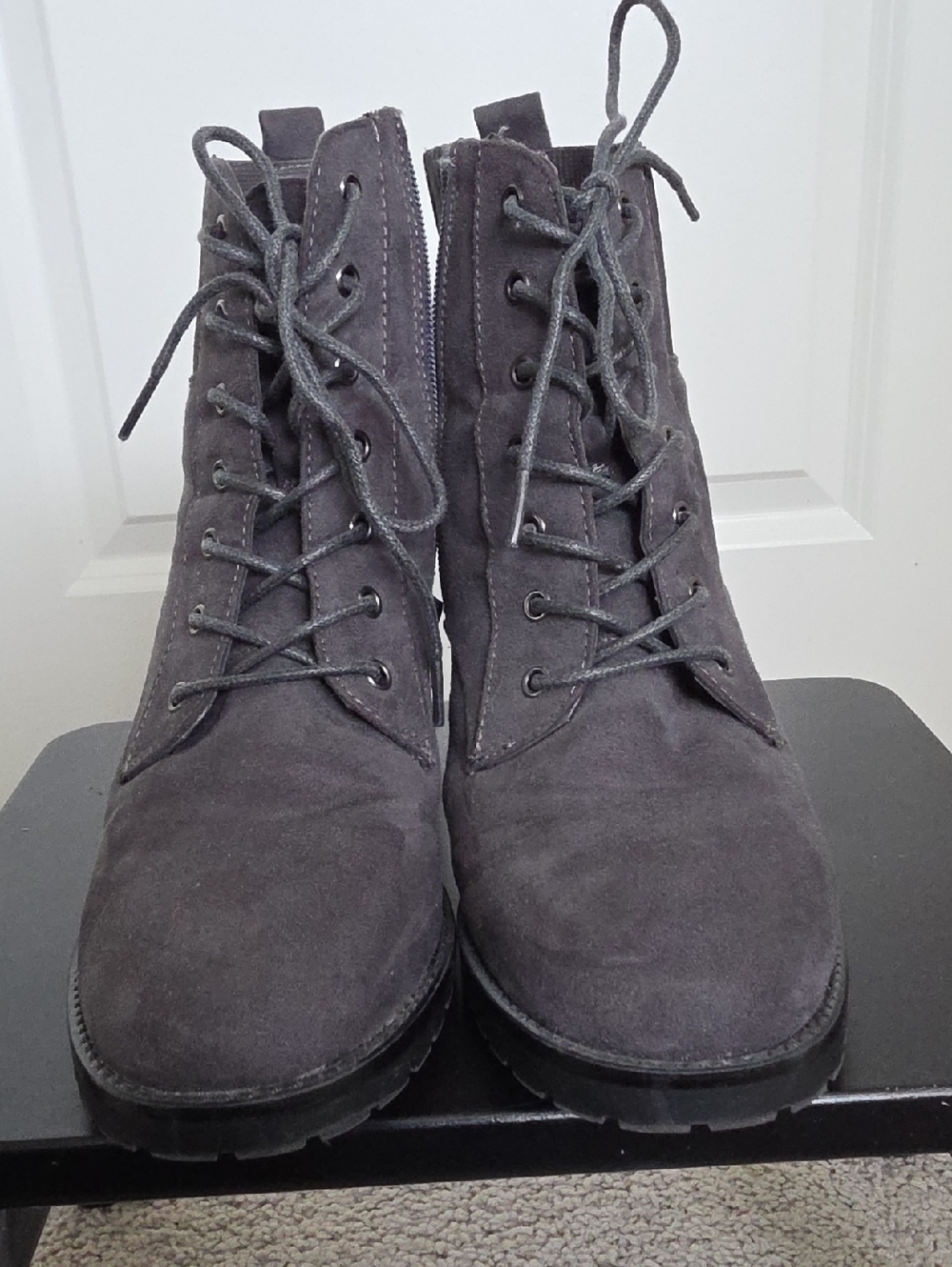 Market & Spruce Gray Suede Lace-Up Heeled Ankle Boots